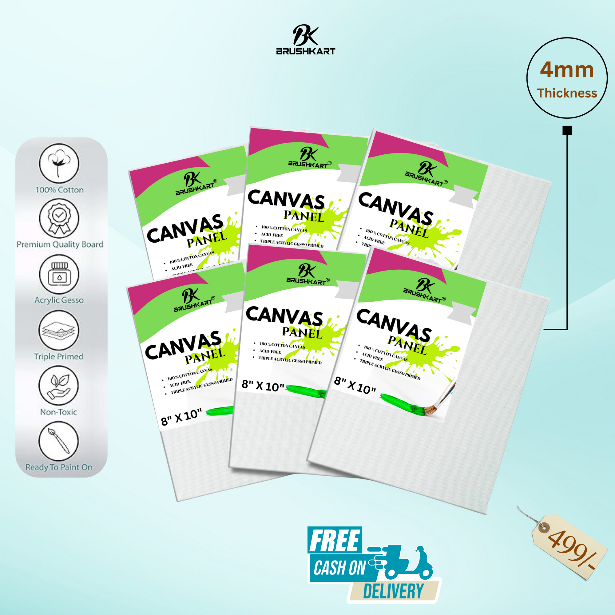 4MM mdf Board CANVAS BOARD Pack Of 6