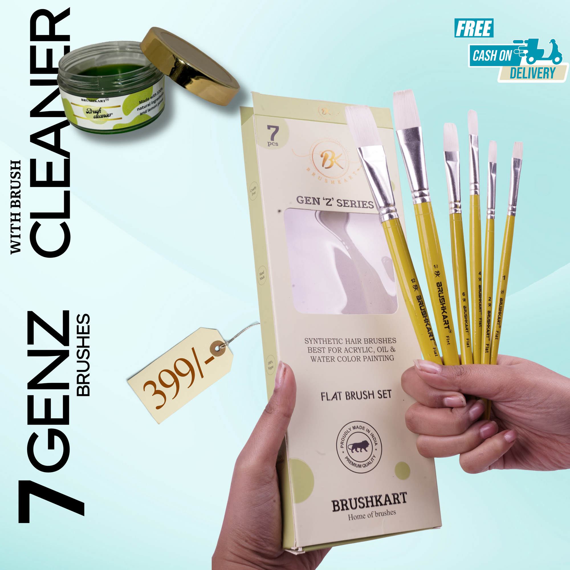 GENZ set of 7 FLAT  Premium Brushes with brush CLEANER
