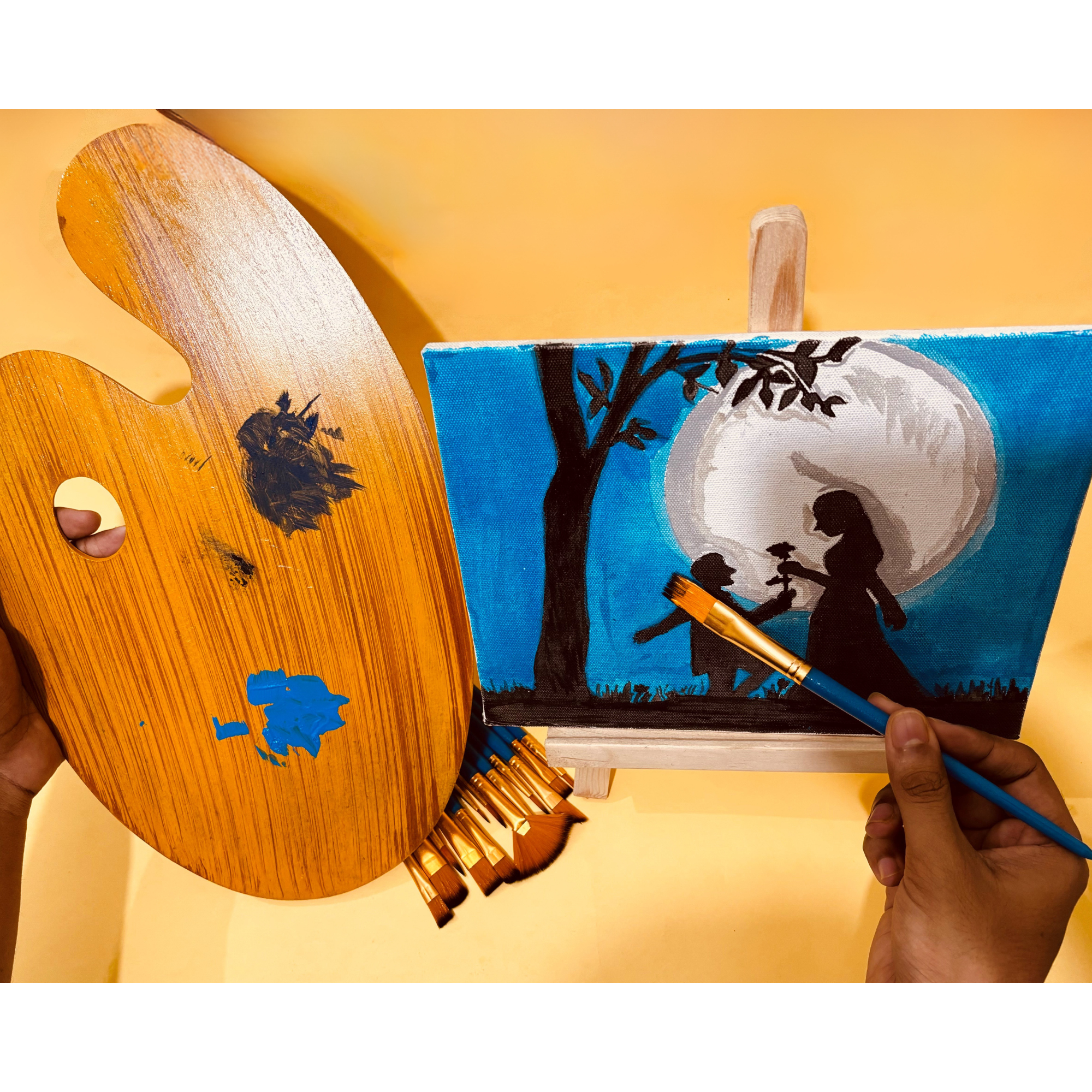 BrushKart 15 Pcs Painting Brush Set with Wooden Palette