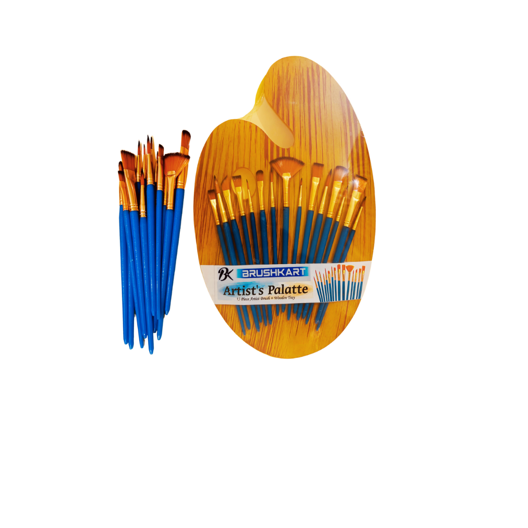 BrushKart 15 Pcs Painting Brush Set with Wooden Palette