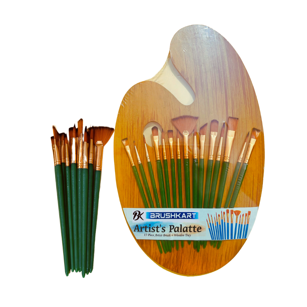 BrushKart 15 Pcs Painting Brush Set with Wooden Palette