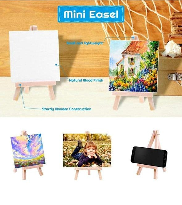 Mini Easel with Canvas Combo Pack of 5 for Painting, Decoration, Table top